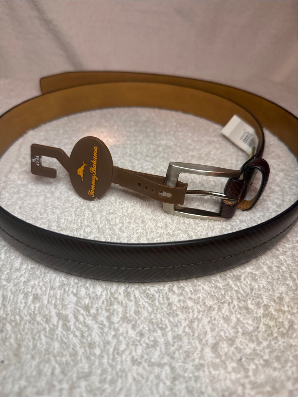 NWT Tommy Bahama Brown Leather Belt with Silver Buckle